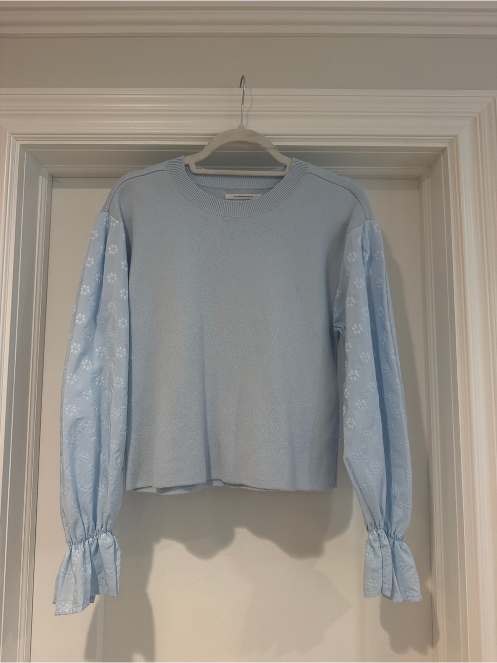 Anthropologie Powder Blue Puff Sleeve Knit Sweater